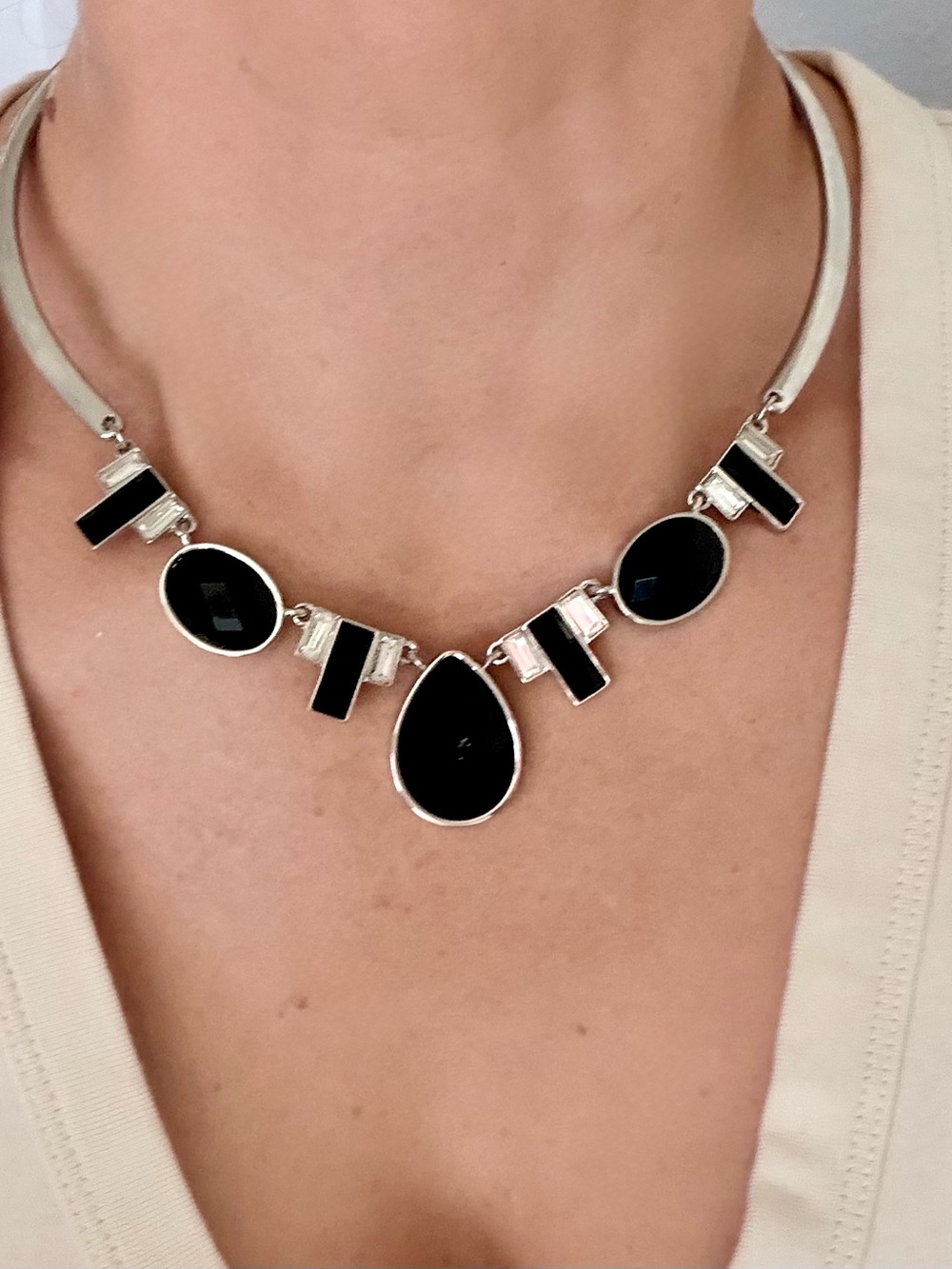 Statement Black Faceted Teardrop Necklace - Women's Jewelry WHBM